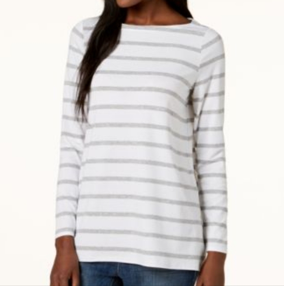 Eileen Fisher stripe boat-neck tunic top - Picture 1 of 10